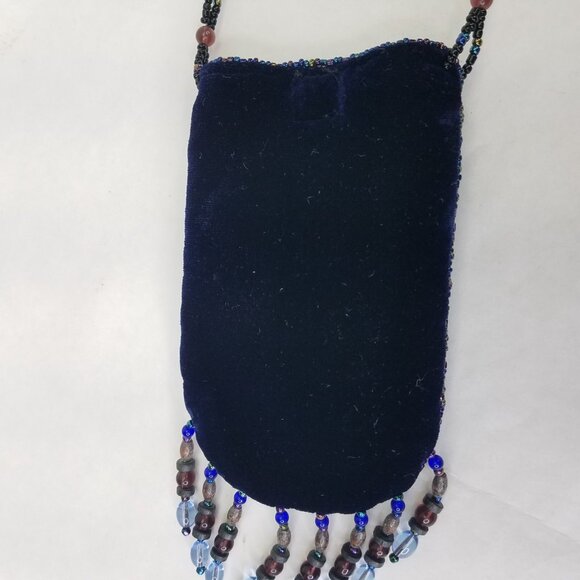 Beaded Horse Mini Bag Credit Card Holder Crossbody Pouch Velvet Navy Blue Strap - Picture 7 of 15